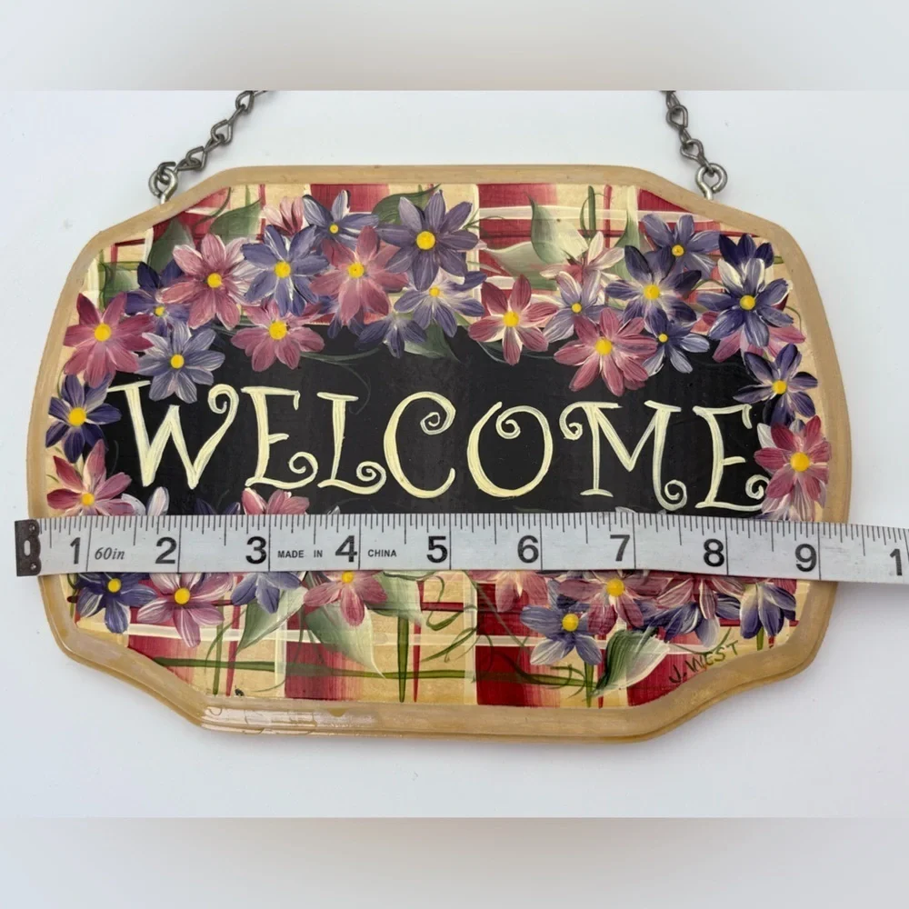 Hand-painted, Signed Floral Welcome Sign